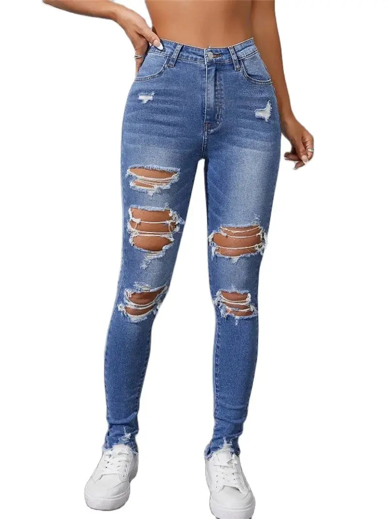 Gran oferta de pantalones vaqueros ajustados y rotos para mujer, de moda, de alta elasticidad, ajustados, con realce de glúteos, informales, tallas S-2XL