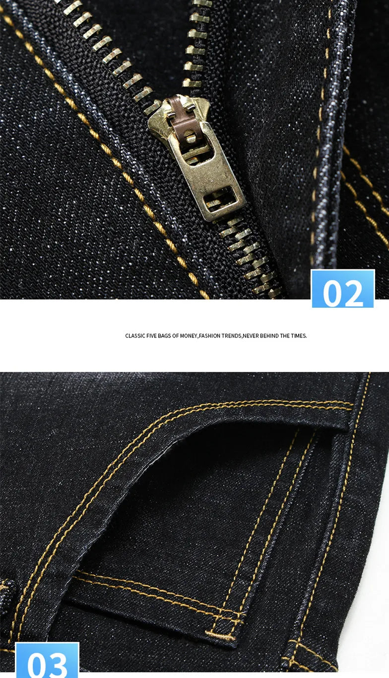 Blue Men's Stretch Jeans, Black Denim Trousers, Fashion Slim Casual Pants Asian Size 28-40
