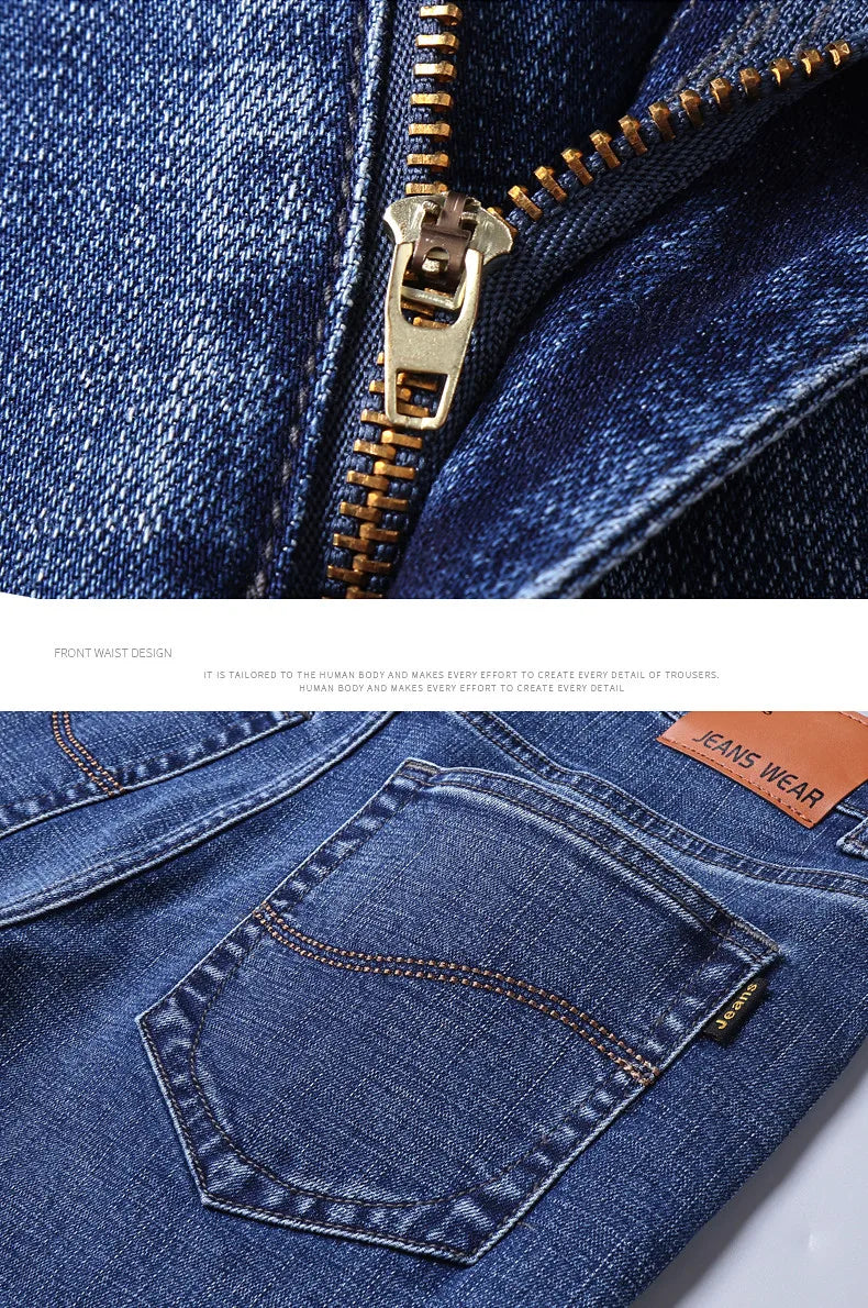Blue Men's Stretch Jeans, Black Denim Trousers, Fashion Slim Casual Pants Asian Size 28-40