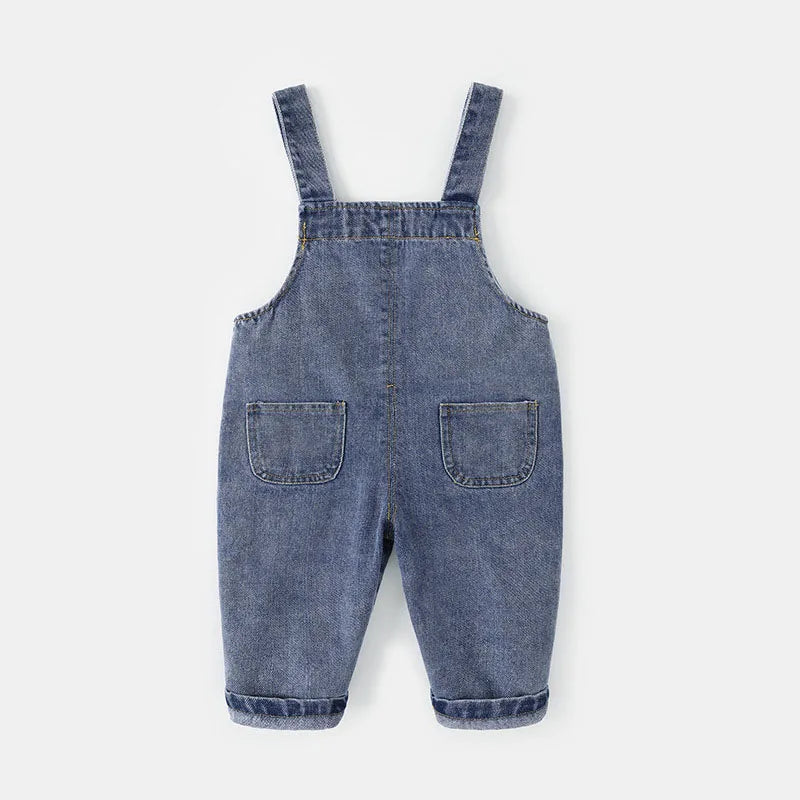 Monos informales holgados de primavera y otoño para niños, pantalones vaqueros de color liso para niños y niñas, monos vaqueros de moda para bebés.