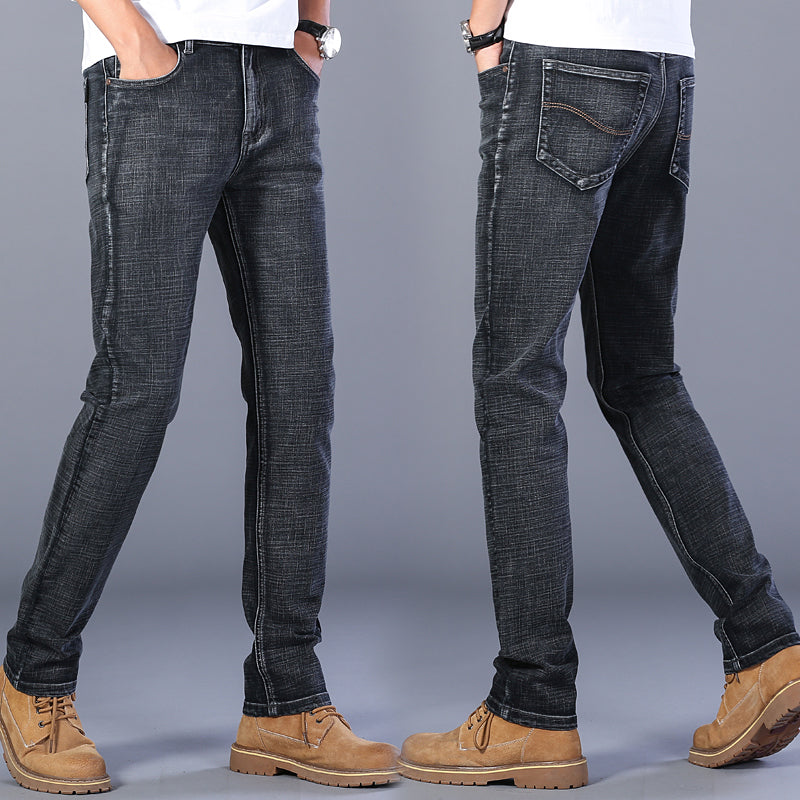 Blue Men's Stretch Jeans, Black Denim Trousers, Fashion Slim Casual Pants Asian Size 28-40