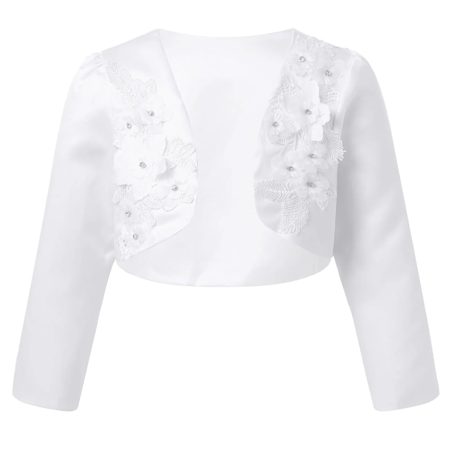 Flowers Beaded Girls Cardigan 3-12Y Girl Long Sleeve Jacket Wedding Dress Party White Bolero Girls Clothes Outerwear Girls Coat