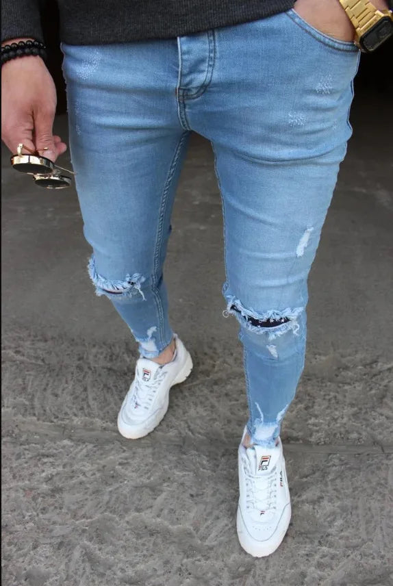 New Men's Jeans Slim Pants Holes Denim Casual Trousers Trend Skinny Jeans for Men Fashion Pencil Pants Men Clothing