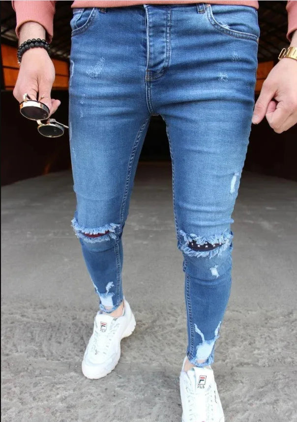 New Men's Jeans Slim Pants Holes Denim Casual Trousers Trend Skinny Jeans for Men Fashion Pencil Pants Men Clothing