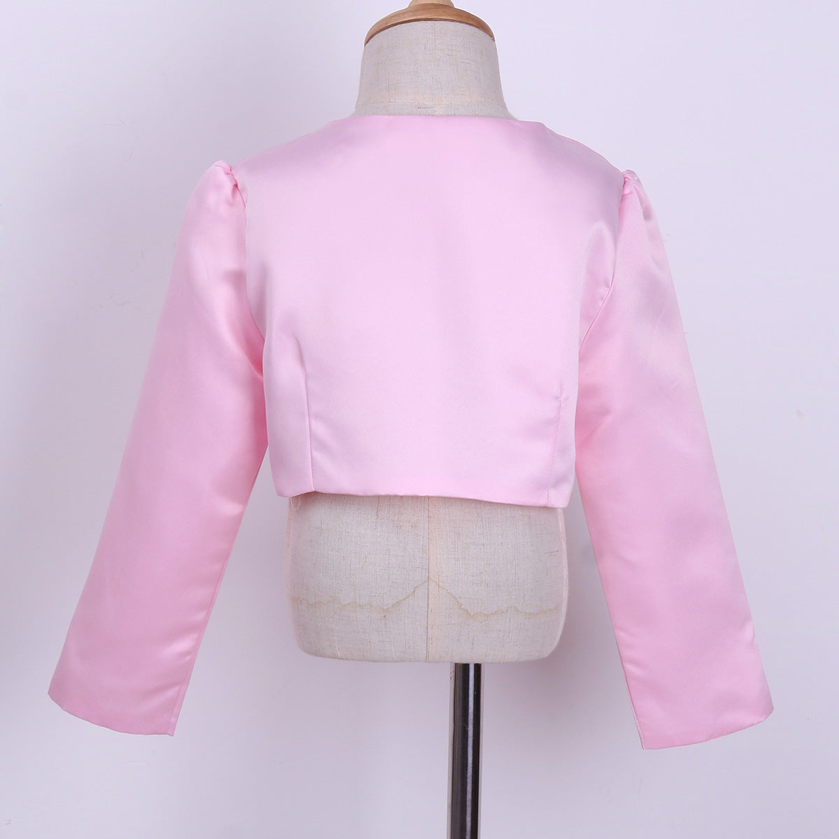 Kids Girls Satin Bolero Jackets Rhinestone Flower Elegant Cardigan Long Sleeve Open Front Shrug Cape Wedding Party Dress Outwear