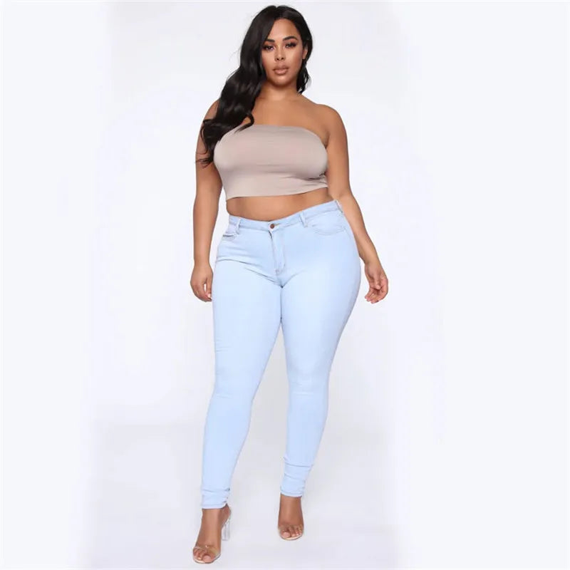 Pantalones vaqueros de talla grande XL-5XL para mujer, de cintura alta, ajustados, informales, de tubo, elásticos, envío directo, novedad de 2020