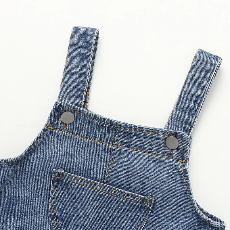 Monos informales holgados de primavera y otoño para niños, pantalones vaqueros de color liso para niños y niñas, monos vaqueros de moda para bebés.
