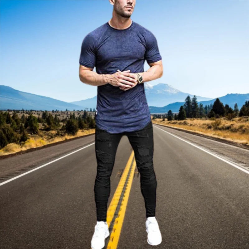 Jeans Wihte - Pantalones vaqueros ajustados con cintura elástica para hombre 2023, pantalones vaqueros rasgados elásticos, ropa de calle de verano para hombre, pantalones deportivos de alta calidad
