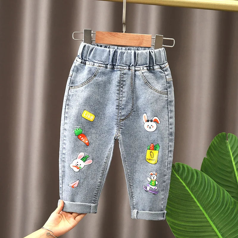 Ropa de primavera para niñas, pantalones vaqueros holgados de pierna recta para bebés, ropa para niñas, pantalones vaqueros para exteriores que combinan con todo