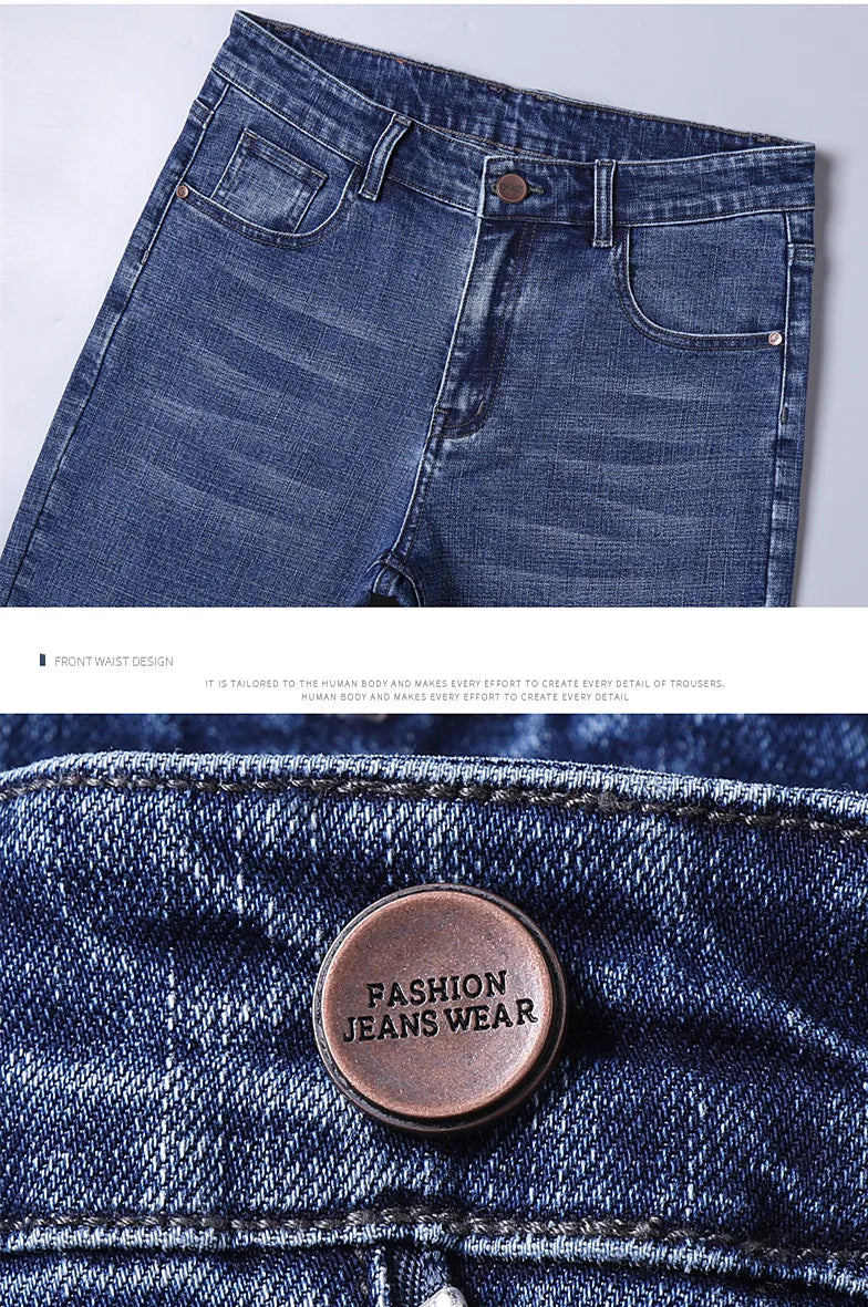 Blue Men's Stretch Jeans, Black Denim Trousers, Fashion Slim Casual Pants Asian Size 28-40