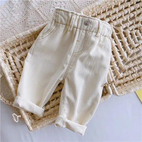 2024 Autumn And Winter New Jeans Baby Girl Clothes Baby Boy Clothes High Waist Solid Color Warm Out Jeans Children's Clothing