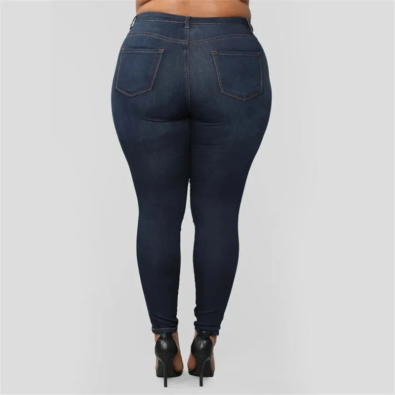 Pantalones vaqueros de talla grande XL-5XL para mujer, de cintura alta, ajustados, informales, de tubo, elásticos, envío directo, novedad de 2020