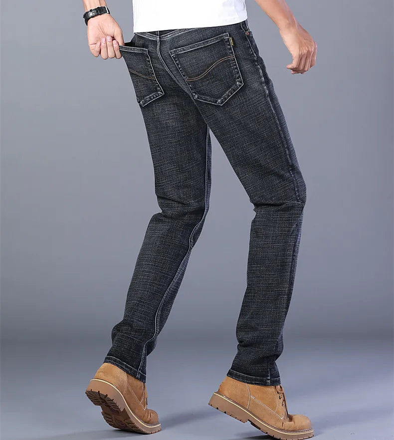 Blue Men's Stretch Jeans, Black Denim Trousers, Fashion Slim Casual Pants Asian Size 28-40