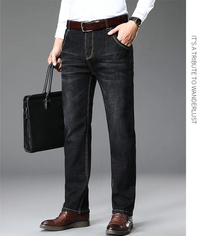 Blue Men's Stretch Jeans, Black Denim Trousers, Fashion Slim Casual Pants Asian Size 28-40
