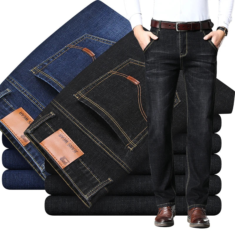 Blue Men's Stretch Jeans, Black Denim Trousers, Fashion Slim Casual Pants Asian Size 28-40