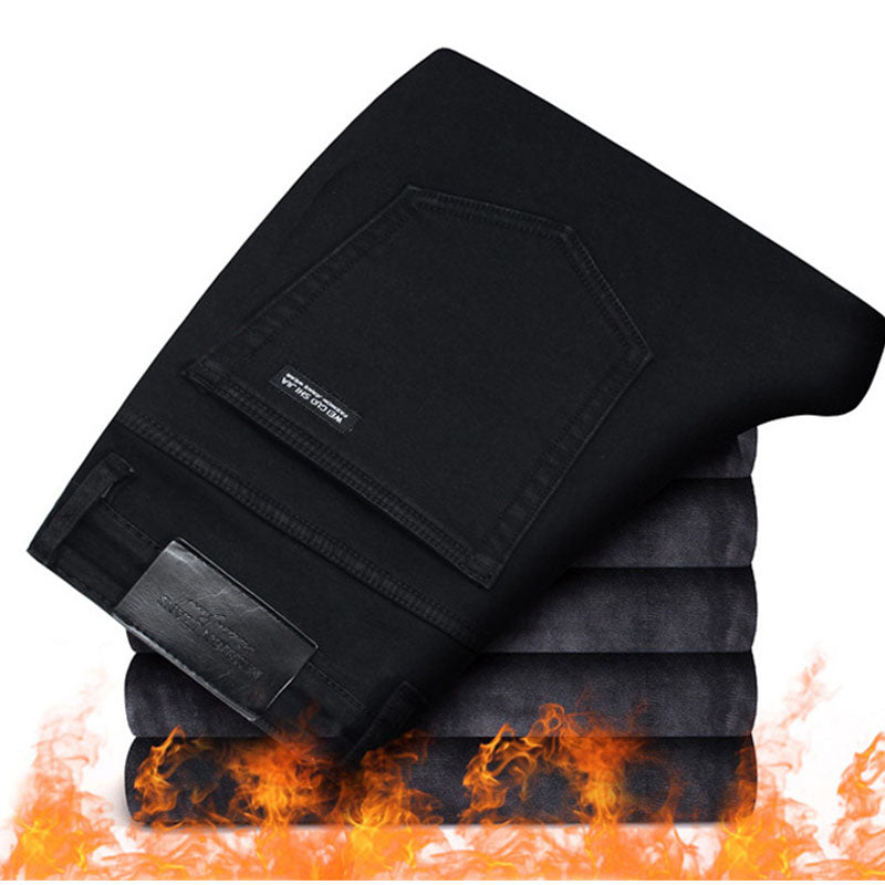Men Fashion Winter Jeans Men Black Color Slim Fit Stretch Thick Velvet Pants Warm Jeans Casual Fleece Trousers Male