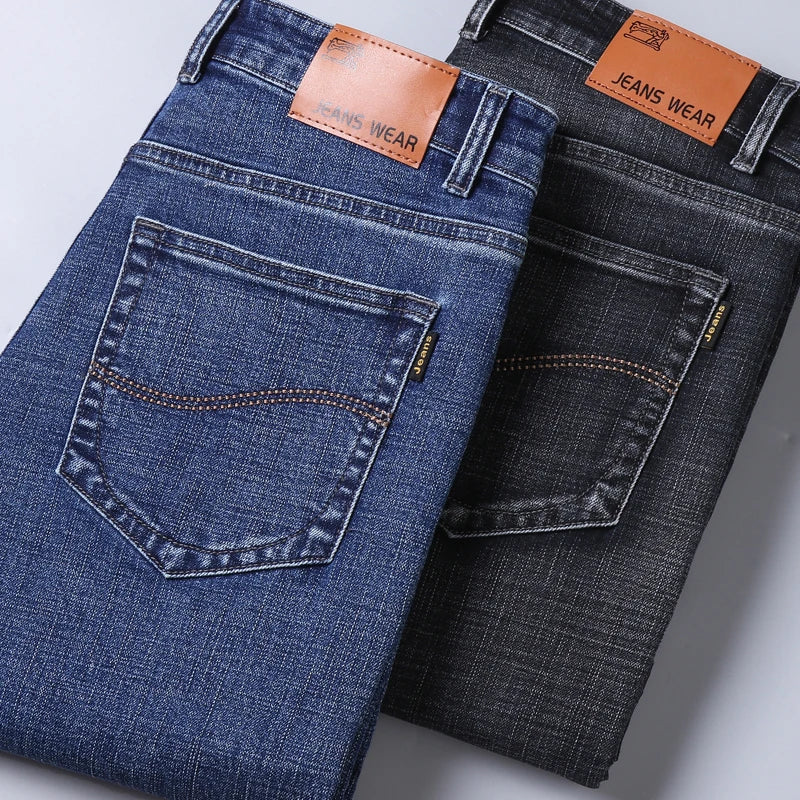 Blue Men's Stretch Jeans, Black Denim Trousers, Fashion Slim Casual Pants Asian Size 28-40
