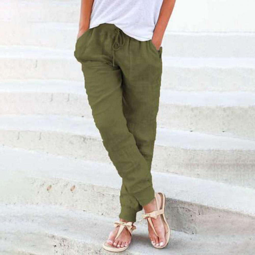 80% Dropshipping!!New Women Pants Sweat Absorbent Pockets Solid Color Elastic Waist Drawstring Trousers Casual Pants S-3XL