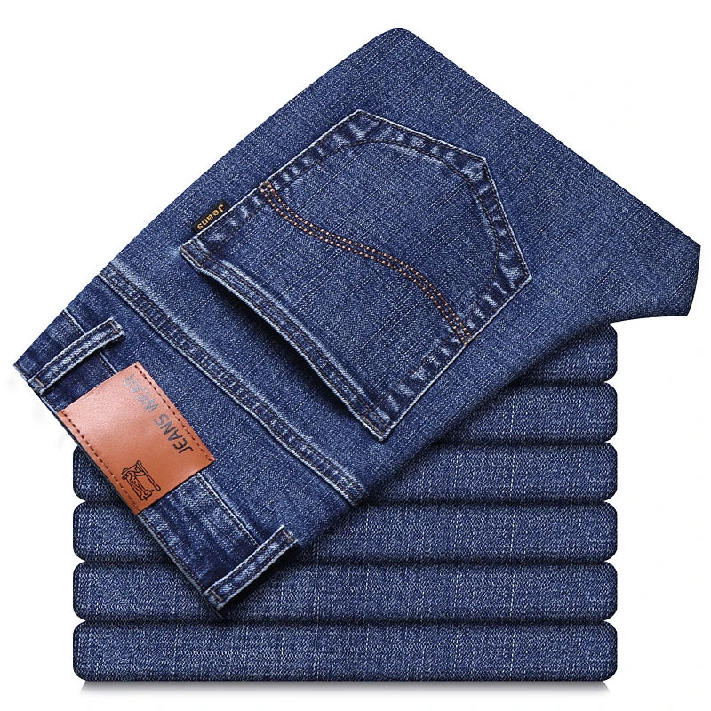 Blue Men's Stretch Jeans, Black Denim Trousers, Fashion Slim Casual Pants Asian Size 28-40