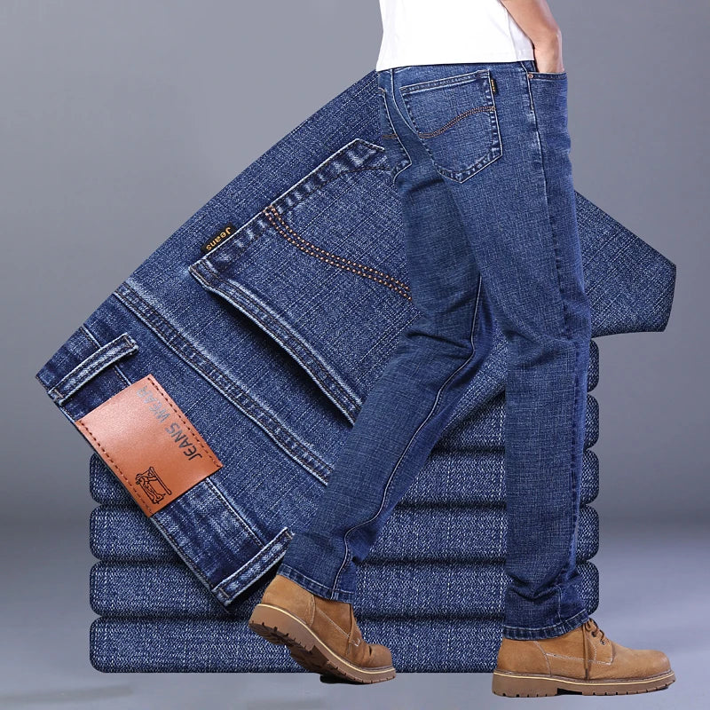 Blue Men's Stretch Jeans, Black Denim Trousers, Fashion Slim Casual Pants Asian Size 28-40