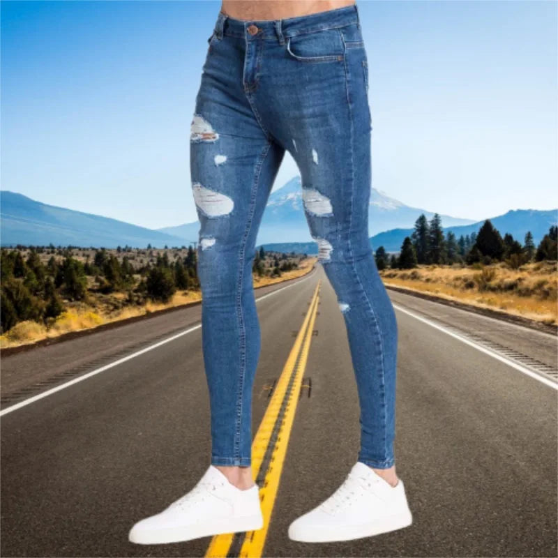 Jeans Wihte - Pantalones vaqueros ajustados con cintura elástica para hombre 2023, pantalones vaqueros rasgados elásticos, ropa de calle de verano para hombre, pantalones deportivos de alta calidad