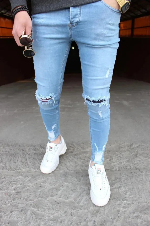 New Men's Jeans Slim Pants Holes Denim Casual Trousers Trend Skinny Jeans for Men Fashion Pencil Pants Men Clothing