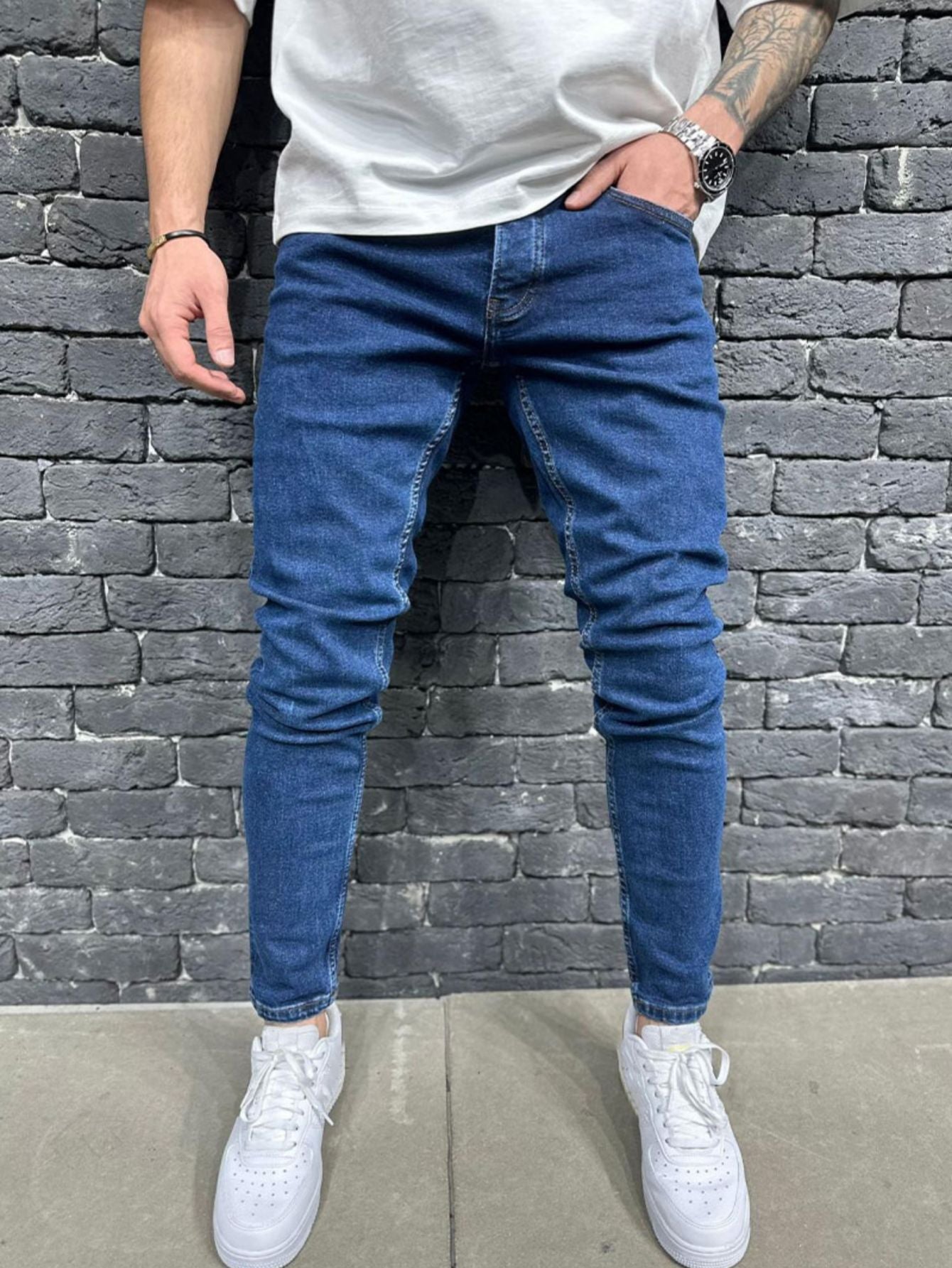 Men Jeans Denim Wash Vintage Basics Loose Fit Straight Pants Mid Waist Solid Trouser Casual Ankle Length Pockets Zipper Fly 2025
