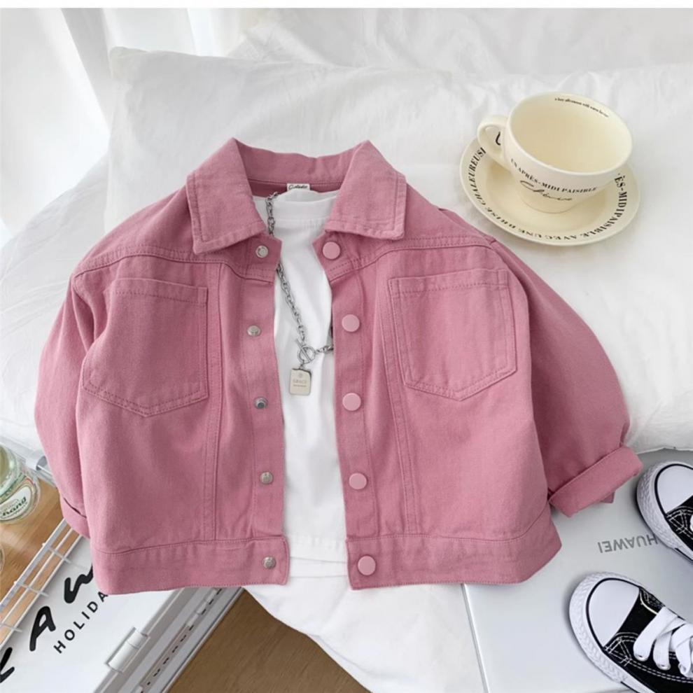 Boys Girls Denim cotton Jackets Pink Laple Tops Spring Autumn 2024 New Fashion Sweet Cute Coat Jacket Baby Girl Clothes 2-10Yrs