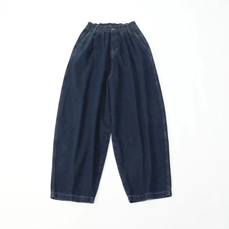 Men Wide Leg Pant Jeans Long Denim Pants Straight Trousers Elastic Waist Pocket Loose Casual Regular Solid Splice Autumn Winter