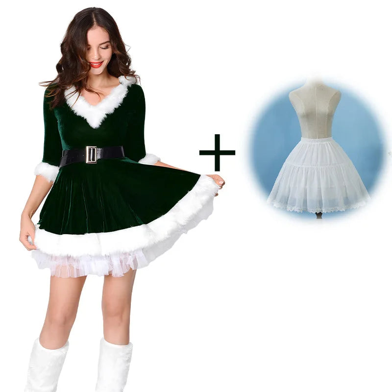 Disfraz de Papá Noel para mujer, manga corta, color liso, estilo navideño, ideal para cosplay. Incluye cinturón.