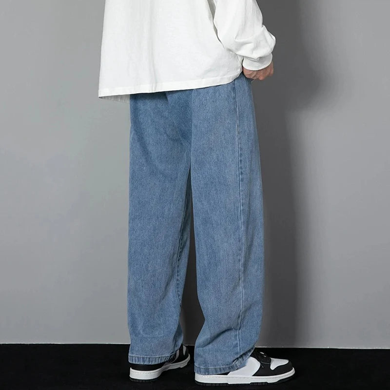Men Simple Straight Leg Casual Jeans Male Baggy Korean Streetwear Denim Pants Basic Youth Popular Daily Wide Leg Denim Trousers
