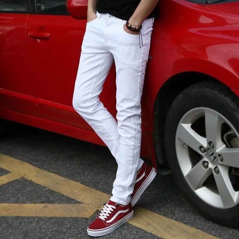Harajuku Fashion Men's Jeans Stretch Luxury Clothes for Men Korean Style Streetwear Cowboy Solid Snowflake Skinny Denim Pants