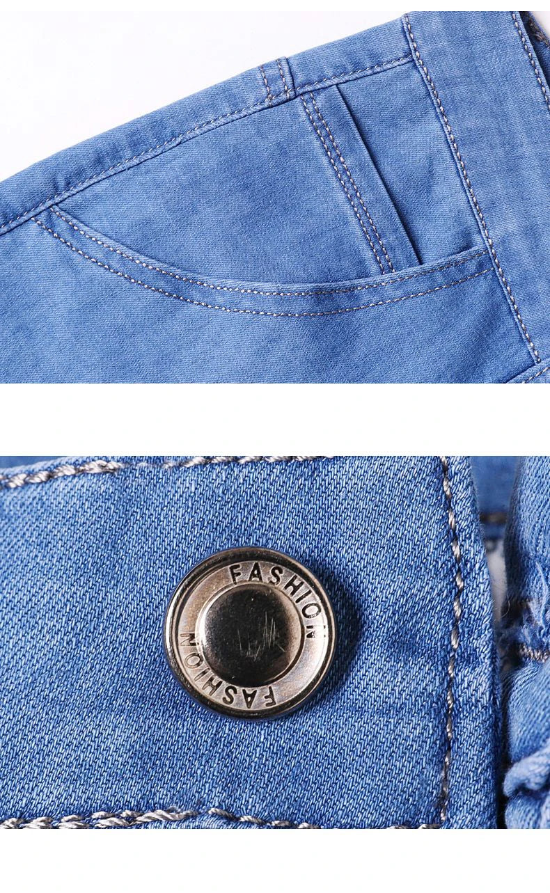 Spring Summer Business Jeans Men Light Blue Casual Straight Stretch Fashion Classic Work Denim Trousers Brand Clothing