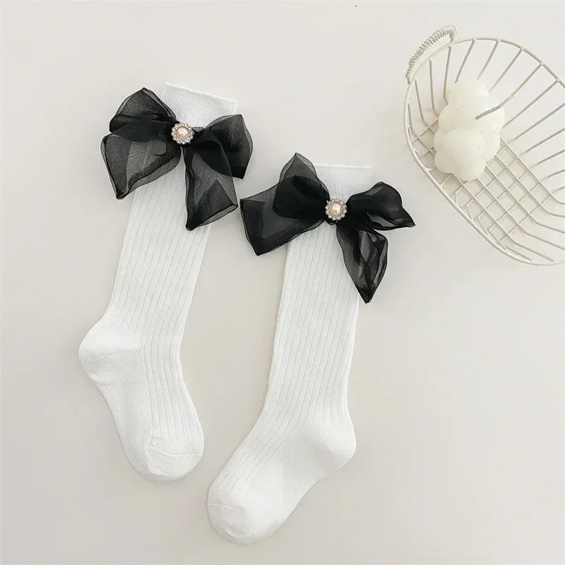 1 Pair Kids Girl Sock Rerto Lace Bow Princess Calf Sock for Children Girl Spring Summer Thin Stocking Knee High Baby Girl Sock