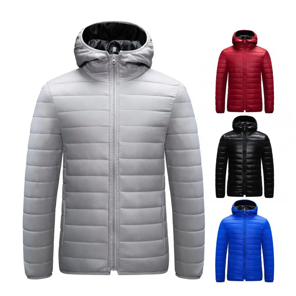 Winter Men Coat Hooded Cotton Padded Warm Windproof Parka Cotton-padded Zipper Closure Lightweight Male Down Coat Sports Clothes