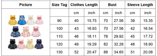 1-6Y Baby Cartoon Bear Ear Hooded Puffer Jackets Infant Warm Printed Winter Coats