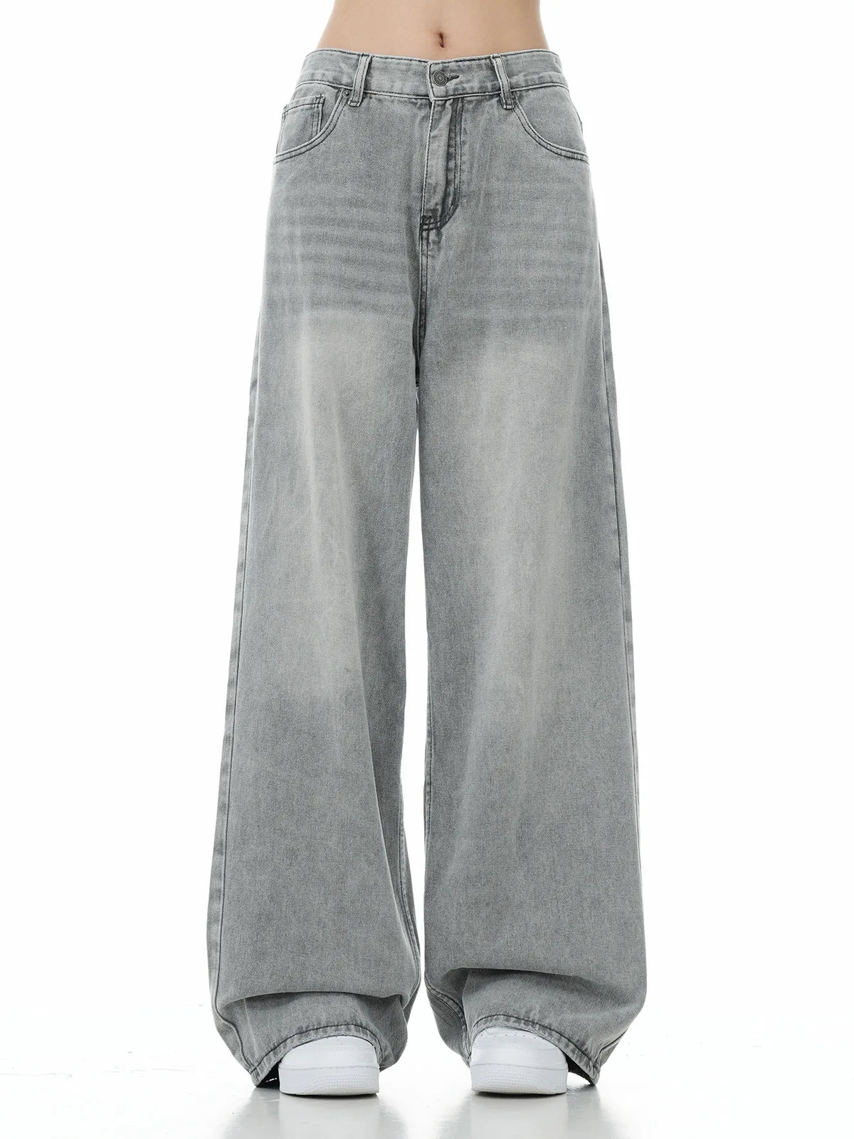 Men Floor Length Pant Jeans Denim Wide Leg Pants Loose Casual Straight Trousers Pocket High Waist Splice Autumn Winter