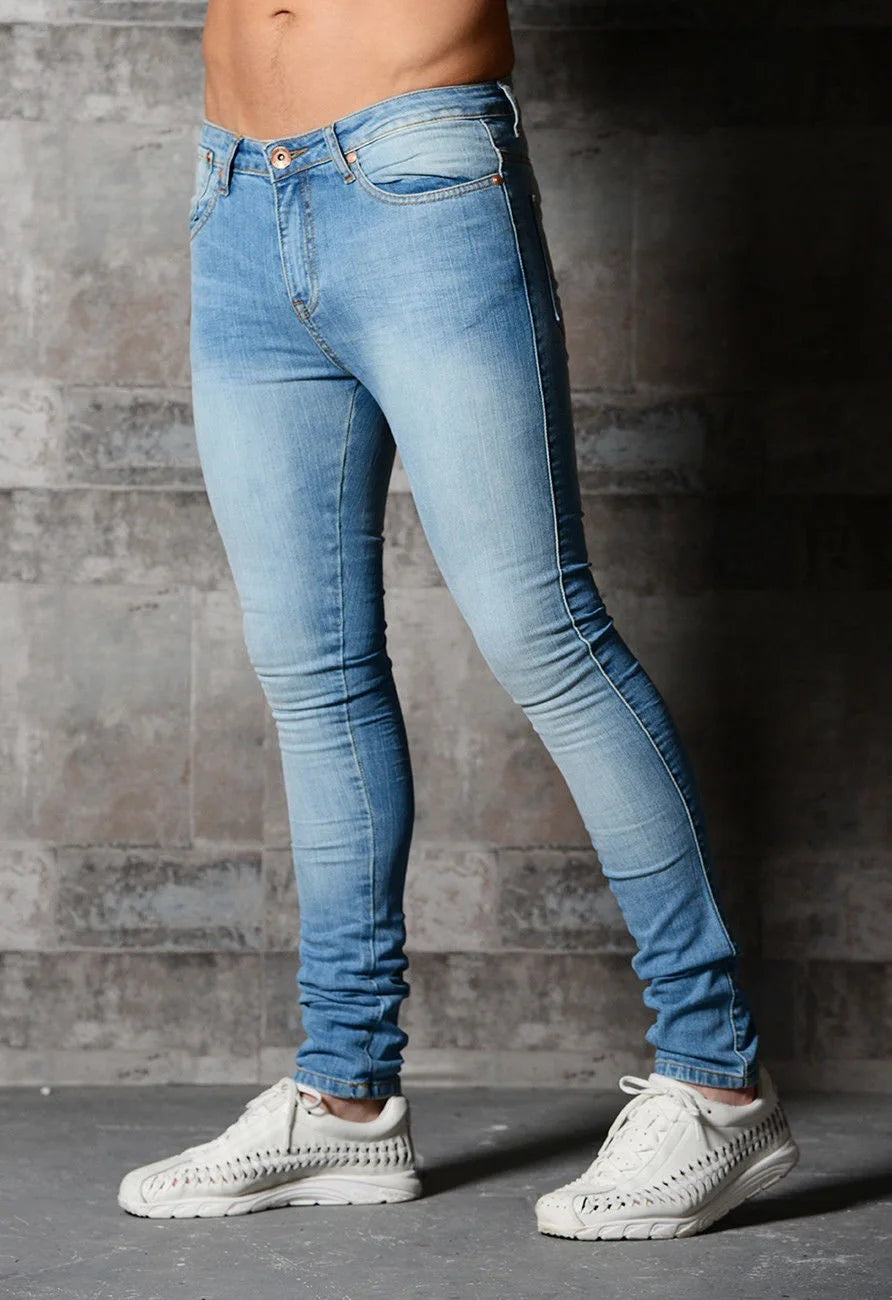 Pantalones vaqueros para hombre, de cintura alta, color liso, lavados, ajustados, con bolsillos, ligeramente elásticos, largos hasta los tobillos, informales, 2024