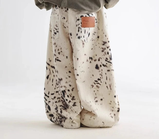Pantalones vaqueros de estilo coreano para niños de 2 a 8 años, primavera y otoño, con estampado de leopardo y albaricoque, informales, de pierna ancha, versátiles, A05038