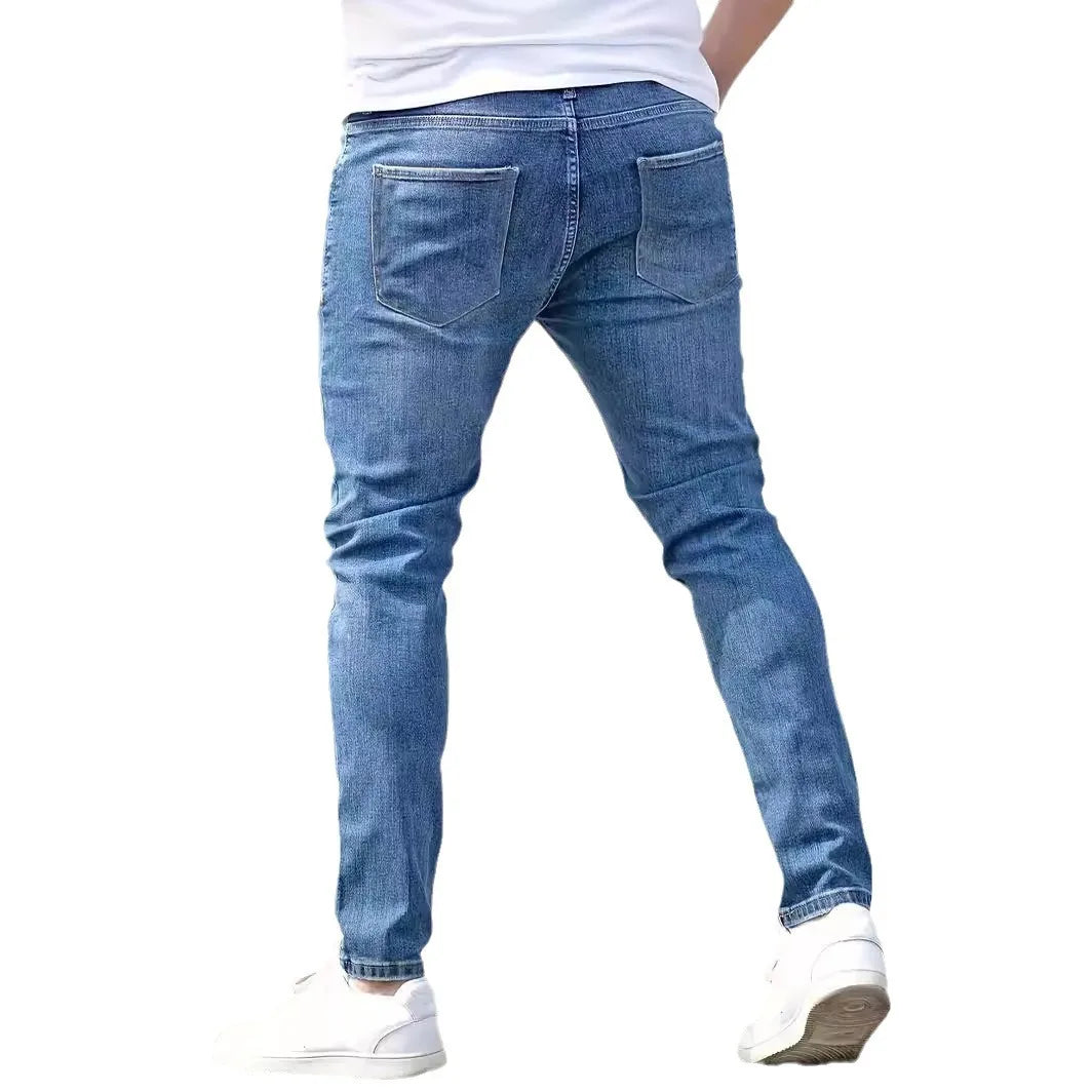 Pantalones vaqueros desgastados para hombre, ajustados, vintage, con agujeros, lavados, lisos, hasta el tobillo, estilo punk, con bolsillos, 2024