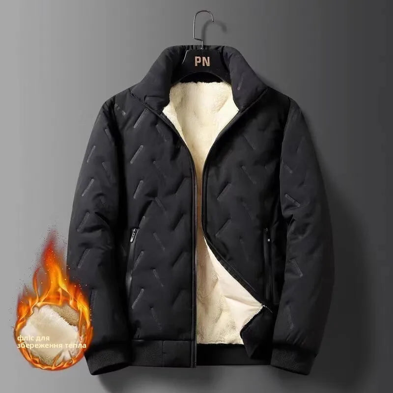 Lamb Velvet Thiened Men's Cotton Jaet Windproof Waterproof Stand Collar Coat Faionable Urban Sle Long Sve Coat