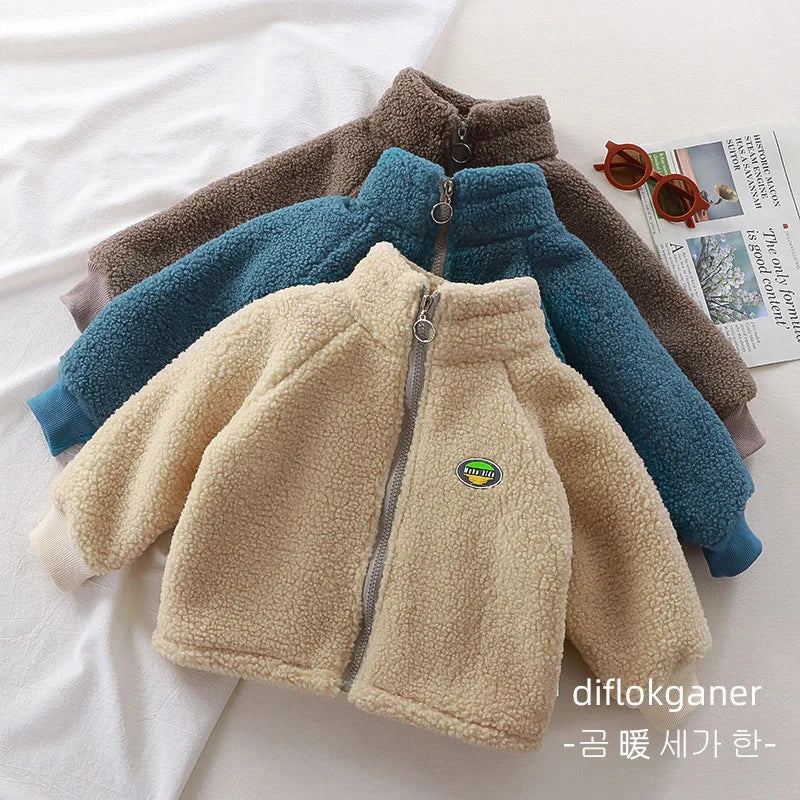 Childrens Clothing Lamb Wool Jacket with Wool Jacket for Boys and Girls Autumn and Winter New Styles Kids Clothes