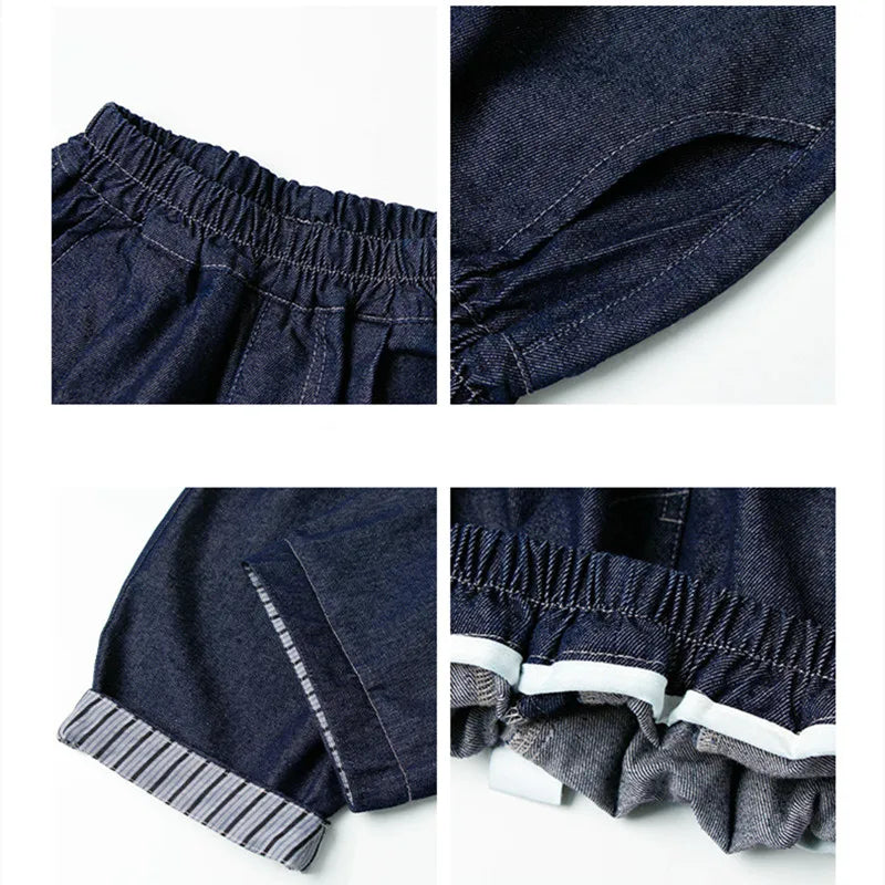 Ropa de diario de primavera para niños de 2 a 7 años, pantalones vaqueros a rayas con bolsillos y retazos, estilo coreano, con reborde, a la moda.