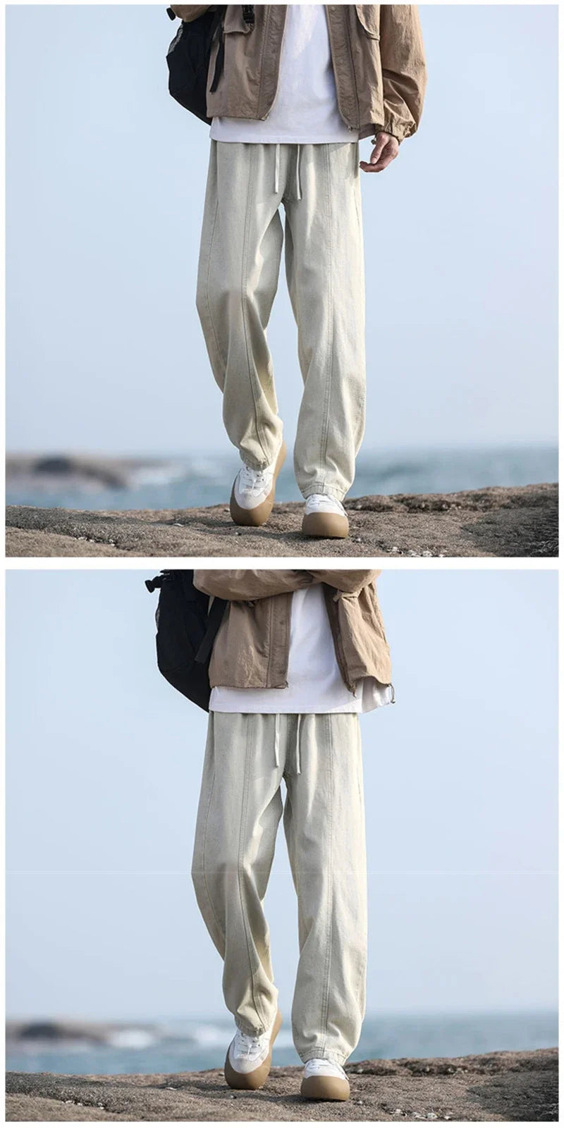 New Korean Fashion Baggy Jeans For Men Classic Drawstring Straight Denim Pants Y2K Vintage Jean Streetwear Wide-leg Trousers