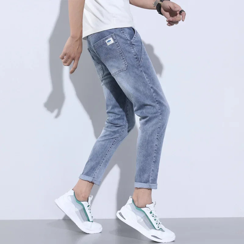 2023 New Summer Thin Style Korean Street LUXURY Work Pants Men's Elastic Waist Jogger Jeans for Work Wear Clothing Denim Jeans