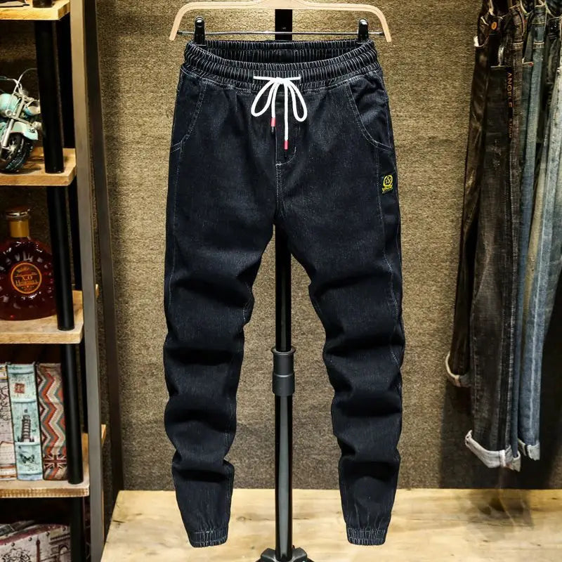 Spring Autumn 2022 New Denim Jeans Men's Elastic Waist Loose Students Teenagers Cowboy Streetwear Harem Leg Long Track Pants Men