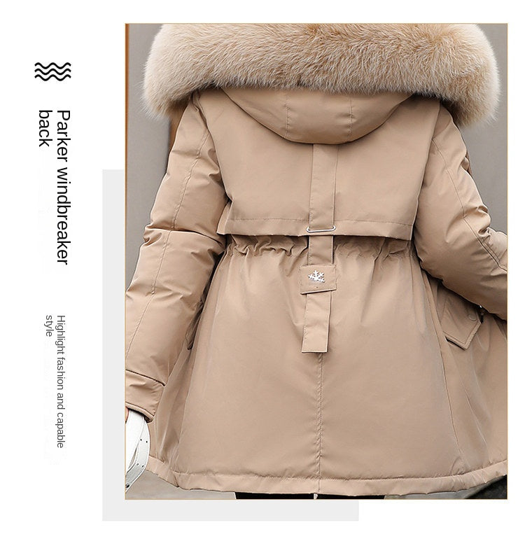 Women Parka Fashion 2023 Winter Jacket Slim with Fur Collar Warm Snow Wear Padded Clothes Long Coat Wool Liner Hooded Parkas