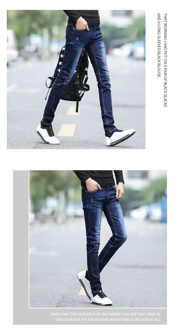 Pantalones vaqueros de diseño de primavera y otoño para hombre, estilo coreano, estilo boy friend, de algodón, elásticos, ajustados e informales.