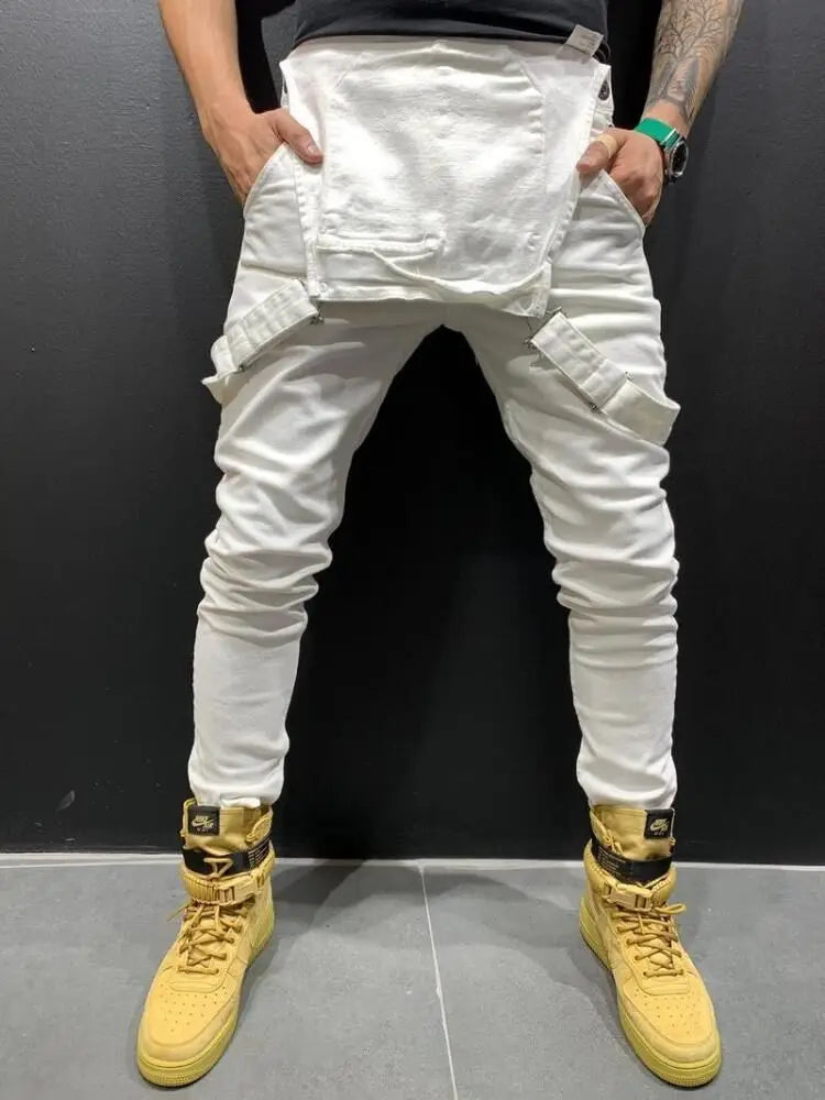 Women Jeans Rompers Washing Ankle Length Overalls Pencil Pants One Piece High Street Pockets Spliced Solid Slight Strech
