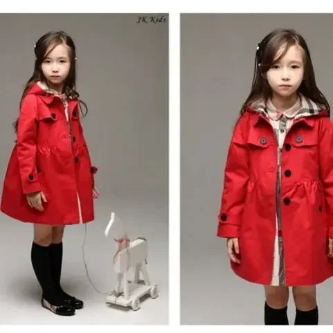 Children Girls Sweatshirt New Spring Autumn Birthday Present Long Style Hooded Coat for Girl Kids Jacket Red Windbreaker Coat